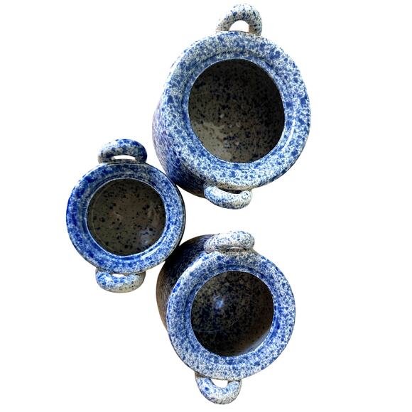 Blue and White Spongeware Loop Handled Canisters-Set of 3-Excellent! - Picture 6 of 9